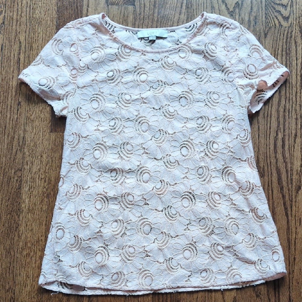 LOFT Lace Short Sleeve Top - Light Pink